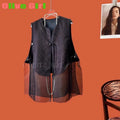 Silk Brocade Patchwork Organza Vest Retro Tassel Buckle Design Sense Top for Women's Vest High-end Elegant Girl's Clothing 2025