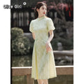 Olivegirl Green Dress Qipao Elegant Cheongsam Jacquard 2026 Summer Young Girls Chinese Style Dress  Long Women's Clothing