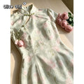 Olivegirl Cheongsam Dress Qipao Elegant Tulip Flower Lace Up Jacquard Floral Pattern Chinese Gentle and Elegant Long Dresses