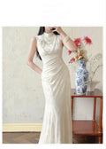 Olivegirl Wedding Dress Women's Qipao Cheongsam Jacquard White Retro Engagement Fish Tail Dress High-end Bridal Welcome Dress