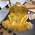 Elegant Vest Women's Clothes 2025 Autumn Feather Splicing Top Traditional Chinese Clothing Coats Jackets