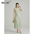 Olivegirl 2026 Chinese style dress women's clothing qipao summer Cheongsams green improved cheongsam fishtail dresses high-end