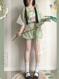 Olivegirl Hanfu Dresses Women's Song Style Green Short Shirt Flower Bud Pants Skirt Shorts Set Daily Summer Style