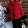 Olivegirl Winter Cotton Jacket Coat Luxury Women's Outwear Top Retro Gift Scarf Flower Button High-end Women's Clothing New Year
