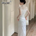 Olivegirl High-end Dress Delicate Lace Flared Sleeves Retro Patchwork Slimming High Slit Youthful Summer Women's Dress 2026