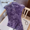 Qipao Top Green Tie Dye Lace Shirt Women's Summer Cheongsams Diagonal V-neck Short Sleeved Shirt Mesh Top Women Clothes