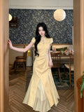 2026 Qipao Dress Chinese Jacquard Waist Improved Cheongsam Elegant Temperament Fishtail Dress Daily Wear