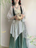 Olivegirl Hanfu Women's Clothing Chinese Style Short Shirt Suspender Print Elegant Sweet Song Pants Daily Outfit Summer Cosplay