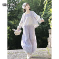 Hanfu Lantern Pants Set | Sweet Purple Green | Improved Chinese Casual Summer Outfit
