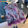 Elegant Vest Women's Clothes 2025 Autumn Feather Splicing Top Traditional Chinese Clothing Coats Jackets