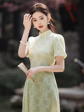 Olivegirl Green Dress Qipao Elegant Cheongsam Jacquard 2026 Summer Young Girls Chinese Style Dress  Long Women's Clothing