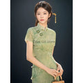 Green Dress Traditional Chinese Cheongsam Short Sleeve Retro Young Girl Improved Cheongsam Modern Summer 2024 Women's Clothes