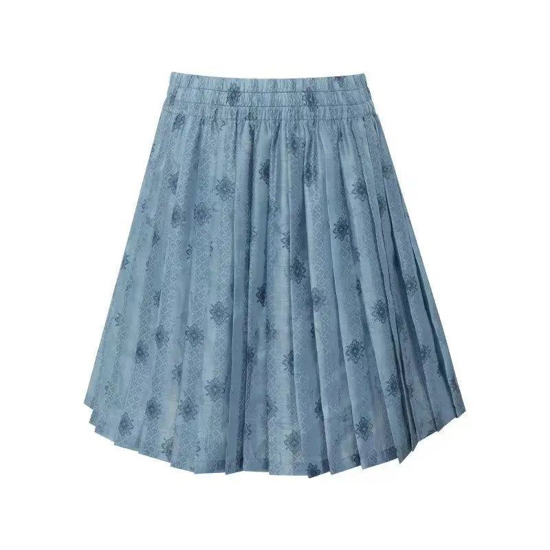 Olivegirl Chinese Embroidery Flower Shirt Pleated Skirt Short Improved Round Neck Top Women's Outfits Clothing