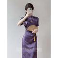 Olivegirl Chinese Purple Dress Cheongsam Qipao Young Style Elegant High-end Purple Waist Slim Dress Summer 2026