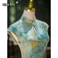 Olivegirl Women Summer Green Qipao Dress Fresh Elegant Improved Young Slim Daily Retro Traditional Chinese Clothing