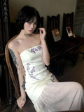Olivegirl Sexy Off-shoulder Maxi Dress Wisteria Embroidery 2026 Women's Clothing Summer Long Dress with Patchwork Net Dresses