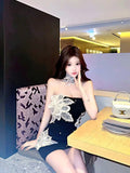 Olivegirl High End Dress with Nail Beads Heiress Socialite Flower Strapless Hip Hug Black Sleeveless 2026 Summer Banquet Dress