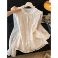 Olivegirl Women's Shirt Blouse High-end Jacquard Embroidery Beaded Lace Long Sleeved Shirt for Spring and Summer