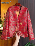 Olivegirl Red Hanfu Loose Jacket Women's Clothing 2026 Spring New Year Embroidery Jacquard Traditional Chinese Coat Jacquard