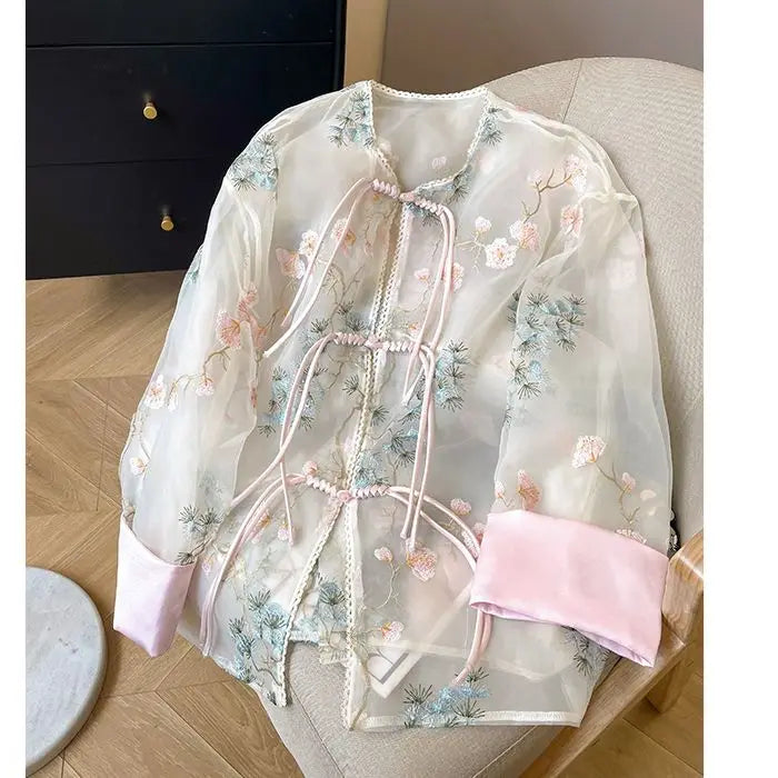 Exquisite Elegant Shirt Embroidered Tassel Buckle Women's Clothing 2025 Summer High-end Temperament Thin Cardigan Top Jacket