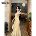 2026 Qipao Dress Chinese Jacquard Waist Improved Cheongsam Elegant Temperament Fishtail Dress Daily Wear