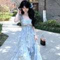 Olivegirl 2026 Summer Dress Elegant Strapless Sleeveless Girl's Butterfly Embellished Dress Waist Cinch Flared Dresses Layers