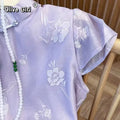 Qipao Top Green Tie Dye Lace Shirt Women's Summer Cheongsams Diagonal V-neck Short Sleeved Shirt Mesh Top Women Clothes