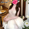 Olivegirl Princess Dress Beaded Fishbone Floral Strap Dress Puffed Adult High-end Light Luxury Birthday Party Dress Ruffled