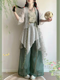 Olivegirl Hanfu Women's Clothing Chinese Style Short Shirt Suspender Print Elegant Sweet Song Pants Daily Outfit Summer Cosplay