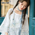 Olivegirl Chinese Embroidery Flower Shirt Pleated Skirt Short Improved Round Neck Top Women's Outfits Clothing