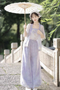 Hanfu Lantern Pants Set | Sweet Purple Green | Improved Chinese Casual Summer Outfit