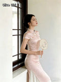 Olivegirl Chinese Jacquard Fake Two Pink Cheongsam Dresses Qipao for Women 2026 Summer Young Style Daily Women's Outfits