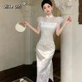 Olivegirl High-end Dress Delicate Lace Flared Sleeves Retro Patchwork Slimming High Slit Youthful Summer Women's Dress 2026