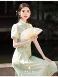 Olivegirl Green Dress Qipao Elegant Cheongsam Jacquard 2026 Summer Young Girls Chinese Style Dress  Long Women's Clothing