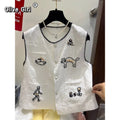 Olivegirl Fashion Retro Vest Top Sleeveless Shirt Navy Round-Neck Waistcoat Vest Summer 2026 High-End Loose Versatile Chic Top