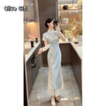 Olivegirl 2026 Chinese Dress Qipao Cheongsams Dyed Jacquard Waist Cinching Embroidery Dress Mesh Splicing Long Dress