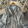 Olivegirl Europese American Sequined Tassel Coat Tops Dance Show Party Medium Loose Jacket High Street Women Clothing