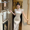 Olivegirl High-end Dress Delicate Lace Flared Sleeves Retro Patchwork Slimming High Slit Youthful Summer Women's Dress 2026