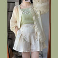 Improved Hanfu Shorts Set | Embroidered Floral Shirt & Suspender | Modern Chinese Summer Outfit