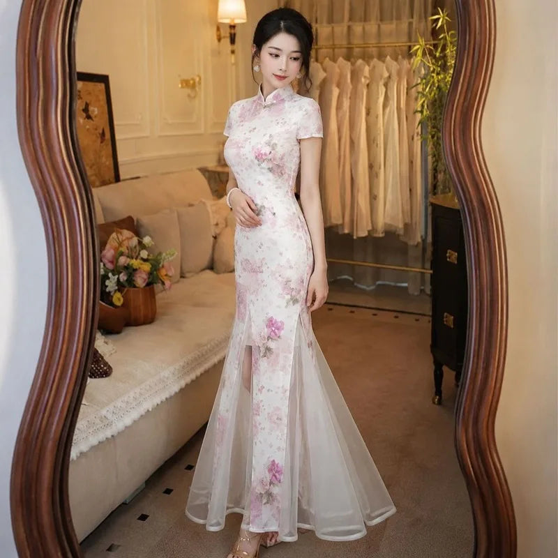 Olivegirl Pink Elegant Dress Qipao 2026 Chinese Summer Slimming Improved Cheongsam Versatile Dress Daily Women's Clothes