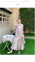 Olive Girl Qipao Cheongsam Embroidered Top Traditional Chinese Women's Clothing Set Summer Vest Sleeveless  Elegant Skirt Suit