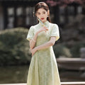 Olivegirl Green Dress Qipao Elegant Cheongsam Jacquard 2026 Summer Young Girls Chinese Style Dress  Long Women's Clothing