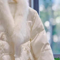 Pink Cotton Jacket Coat Fur Collar Embroidered White Cotton Jacket Elegant High-end Retro Winter Traditional Chinese Clothing