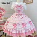 Summer Japanese Style Kawaii Lolita Dress Women Party Vintage Sweet Lace Bow Birthdays Cake Dresses Harajuku Y2k Bandage Dress
