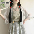 Olivegirl Hanfu Women's Clothing Chinese Style Short Shirt Suspender Print Elegant Sweet Song Pants Daily Outfit Summer Cosplay