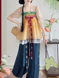 Olivegirl Original Hanfu Set Half Arm Embroidered Strap Skirt Lantern Pants Daily Commuter Set Thin Summer Dresses