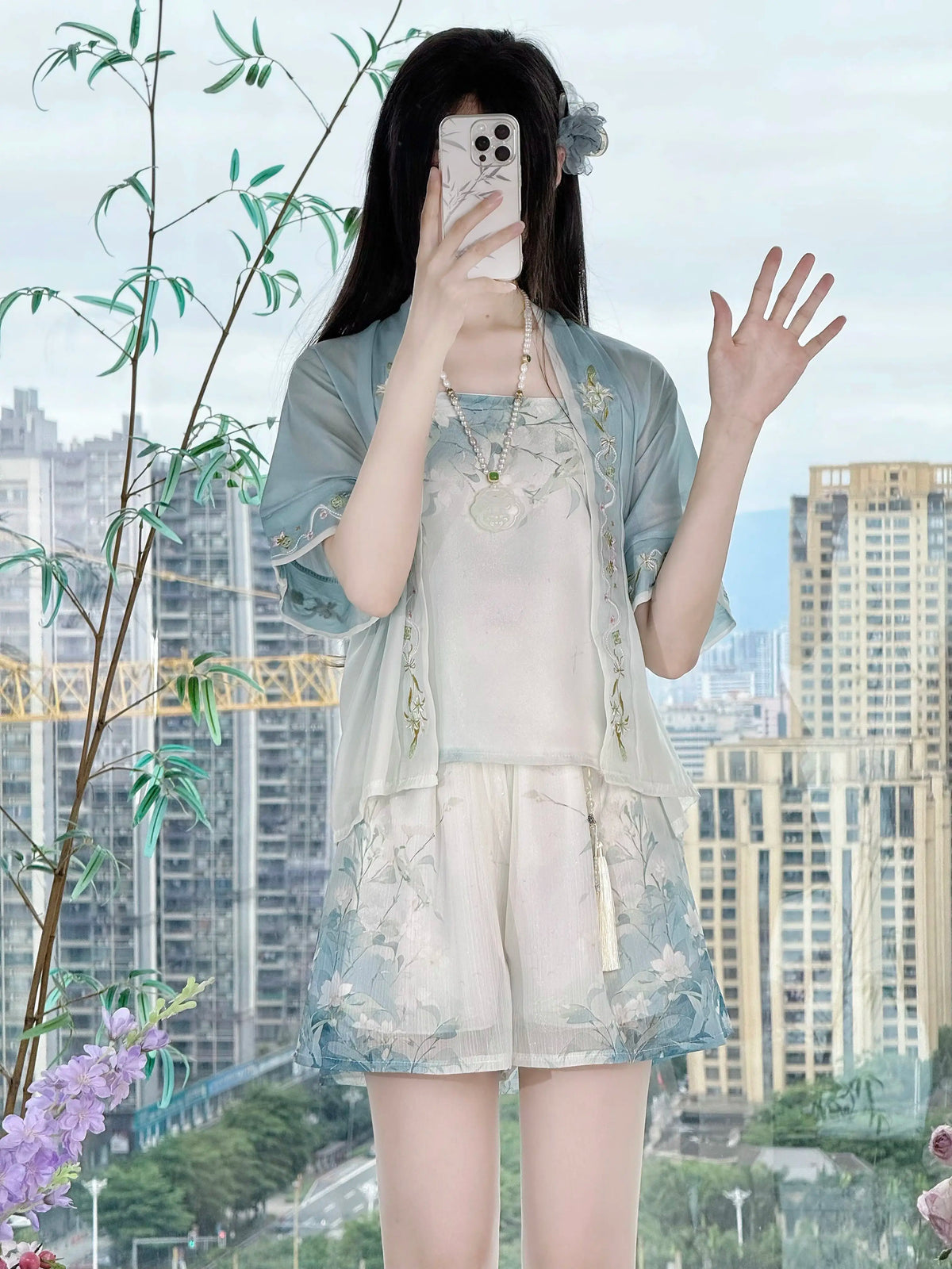 Olivegirl Hanfu Women's Song Style Shirt Camisole Shorts Summer 2026 Daily Set Traditional Chinese Clothing