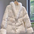 Pink Cotton Jacket Coat Fur Collar Embroidered White Cotton Jacket Elegant High-end Retro Winter Traditional Chinese Clothing