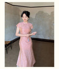 Chinese Style Dress Qipao Traditional Clothing Retro Young Improved Short Sleeve Cheongsam Dress Slim for Women Clothes Wedding