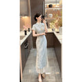Olivegirl 2026 Chinese Dress Qipao Cheongsams Dyed Jacquard Waist Cinching Embroidery Dress Mesh Splicing Long Dress